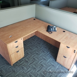 Sugar Maple L Suite Desk w/ Dual Pedestal Storage